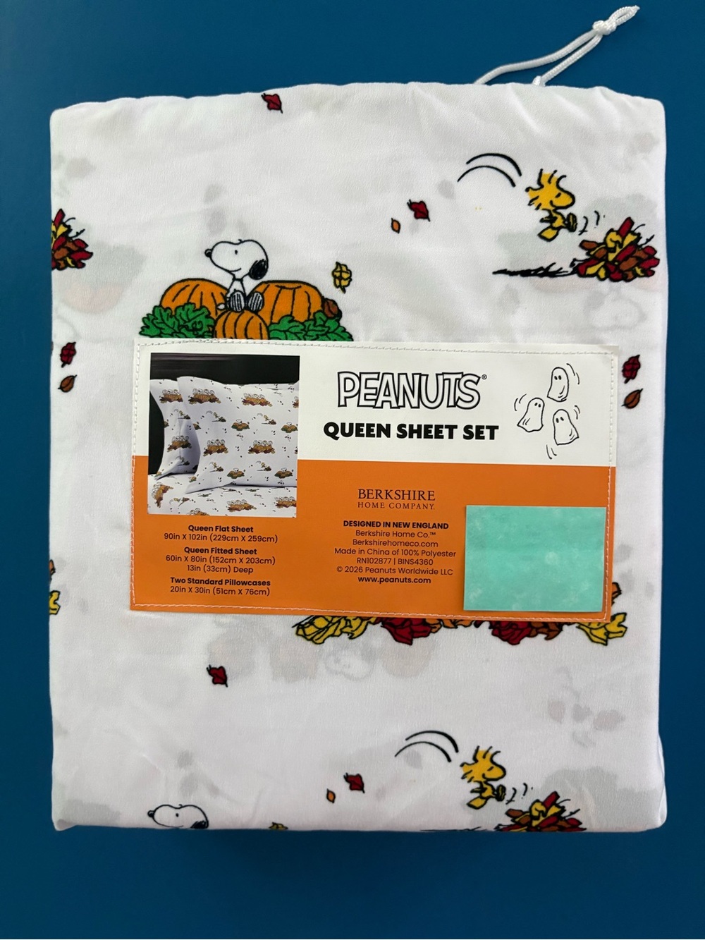 Peanuts Snoopy Fall Themed 4PC Queen Sheet Set-Pumpkin Leaves - Picture 4 of 5